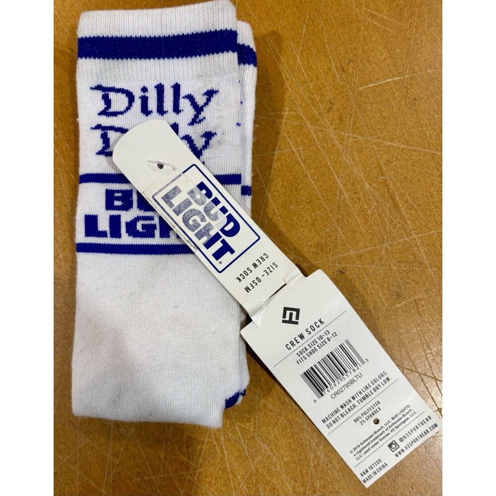 Brand New With Tags - Bud Light Logo Dilly Dilly Crew Socks White / Blue Stripes